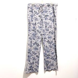 Lucky Brand Women’s Straight Leg Lounge Pants Gray Blue Floral Elastic Waist